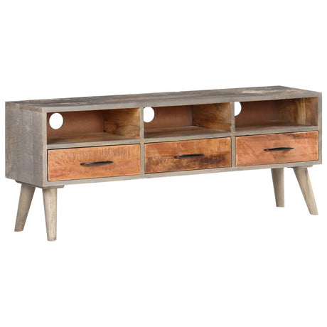 Tv Cabinet Grey 130X35X51 Cm Solid Rough Mango Wood