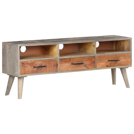 Tv Cabinet Grey 130X35X51 Cm Solid Rough Mango Wood