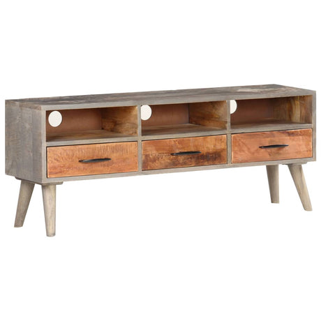 Tv Cabinet Grey 130X35X51 Cm Solid Rough Mango Wood