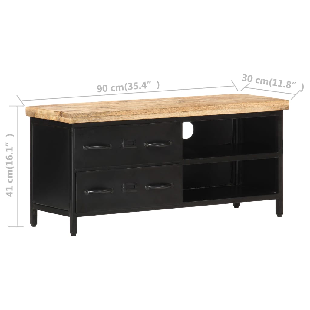 Tv Cabinet 90X30X41 Cm Rough Mango Wood