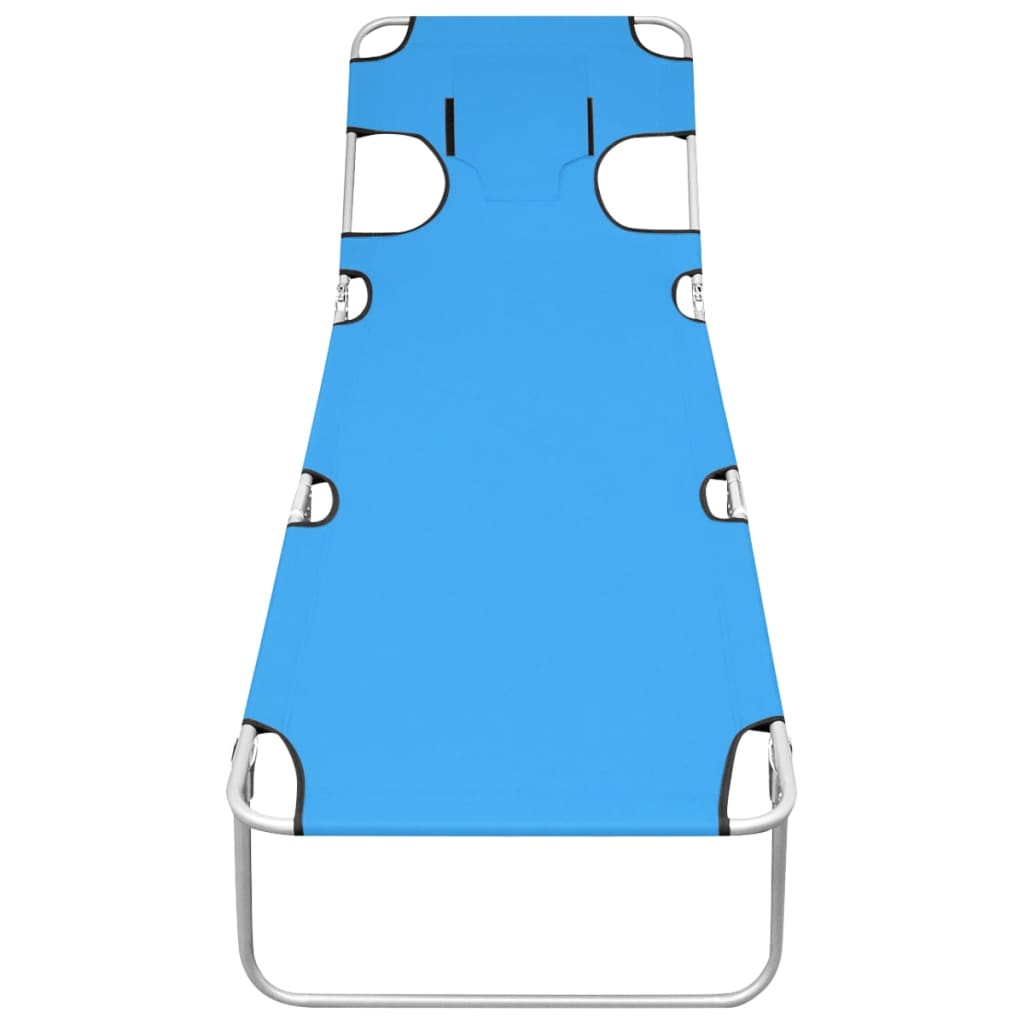 Folding Sun Lounger With Head Cushion Steel Turqoise Blue