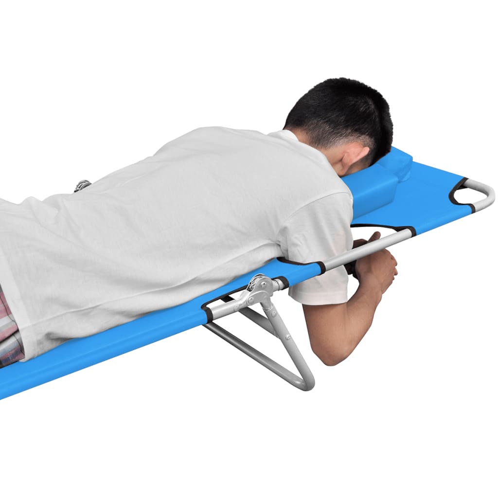 Folding Sun Lounger With Head Cushion Steel Turqoise Blue