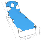 Folding Sun Lounger With Head Cushion Steel Turqoise Blue