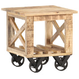 Side Table With Wheels 40X40X42 Cm Rough Mango Wood