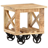 Side Table With Wheels 40X40X42 Cm Rough Mango Wood