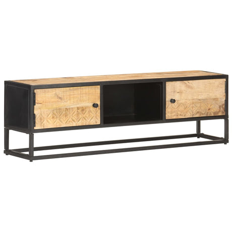 Tv Cabinet With Carved Door 130X30X40 Cm Rough Mango Wood