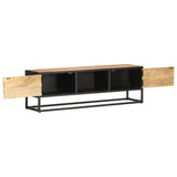 Tv Cabinet With Carved Door 130X30X40 Cm Rough Mango Wood