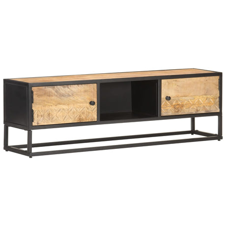 Tv Cabinet With Carved Door 130X30X40 Cm Rough Mango Wood