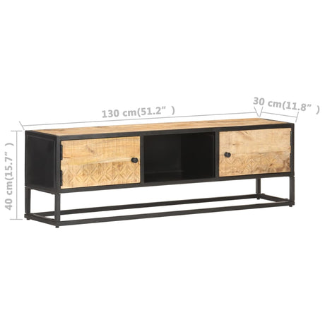 Tv Cabinet With Carved Door 130X30X40 Cm Rough Mango Wood