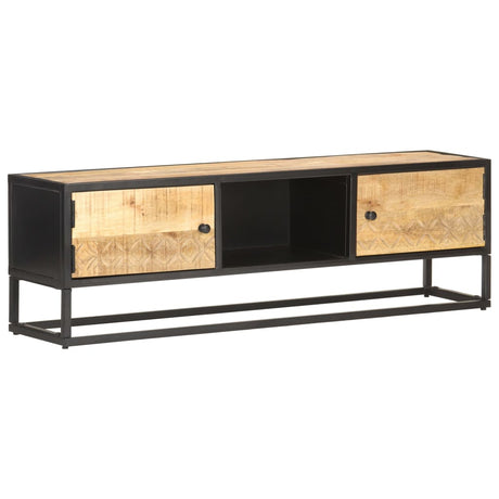 Tv Cabinet With Carved Door 130X30X40 Cm Rough Mango Wood