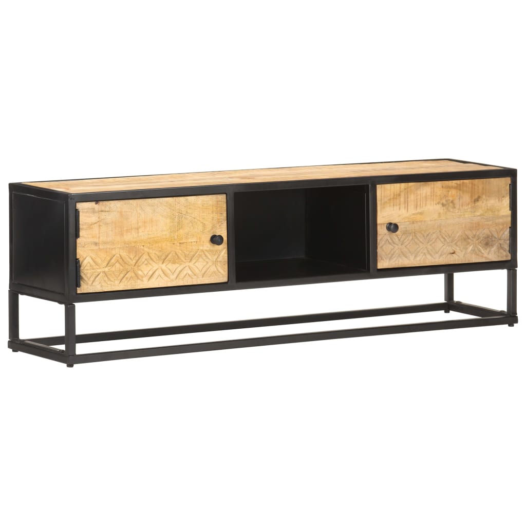 Tv Cabinet With Carved Door 130X30X40 Cm Rough Mango Wood