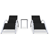 Sun Loungers 2 Pcs With Table Aluminium Black