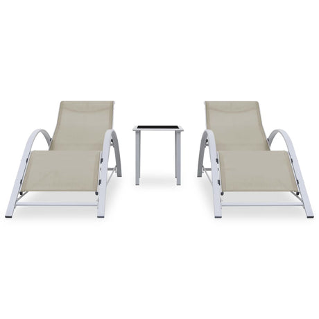 Sun Loungers 2 Pcs With Table Aluminium Cream