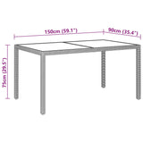Garden Table 150X90X75 Cm Tempered Glass And Poly Rattan