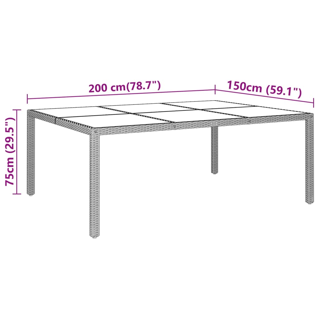 Garden Table With Glass Top 200X150X75 Cm Rattan