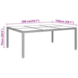 Garden Table With Glass Top 200X150X75 Cm Rattan