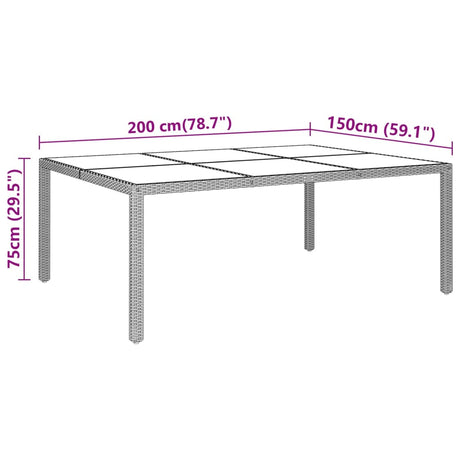 Garden Table With Glass Top 200X150X75 Cm Rattan