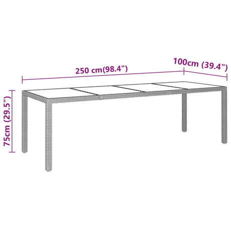 Garden Table 250X100X75 Cm Tempered Glass And Poly Rattan