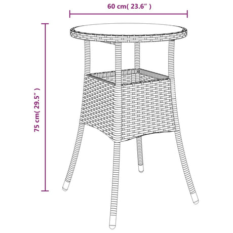 Garden Table Ø60X75 Cm Tempered Glass And Poly Rattan