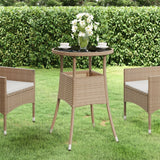 Garden Table Ø60X75 Cm Tempered Glass And Poly Rattan