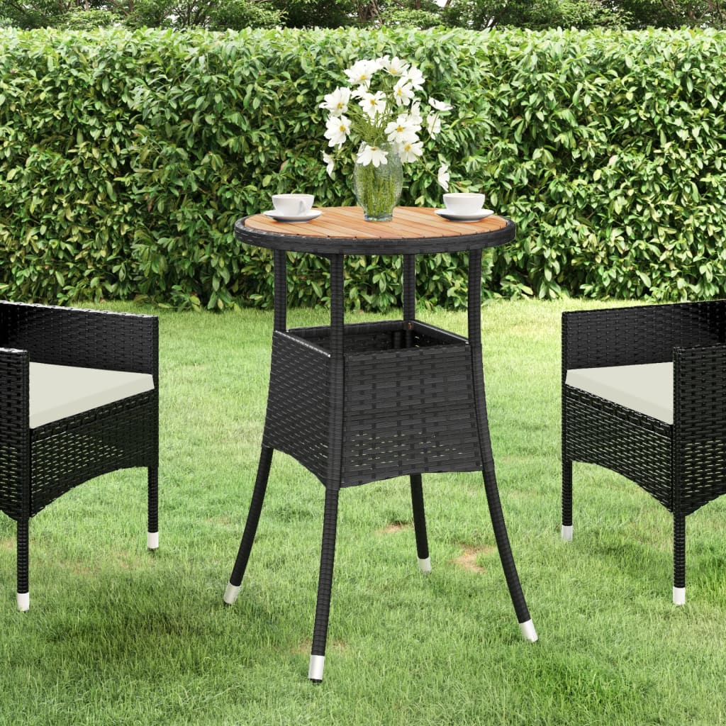Garden Table Ø60X75 Cm Acacia Wood And Poly Rattan