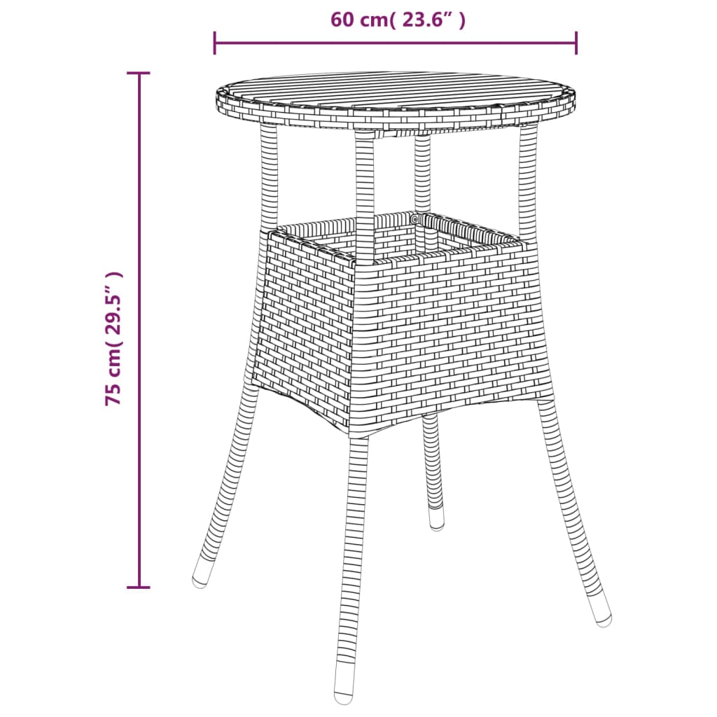 Garden Table Ø60X75 Cm Acacia Wood And Poly Rattan