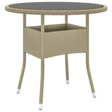 Garden Table Ø80X75 Cm Tempered Glass And Poly Rattan
