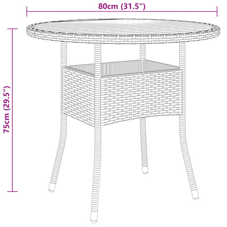 Garden Table Ø80X75 Cm Acacia Wood And Poly Rattan