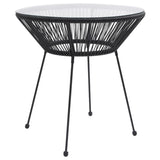 Garden Dining Table Black Ø70X74 Cm Rattan And Glass