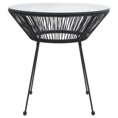 Garden Dining Table Black Ø70X74 Cm Rattan And Glass