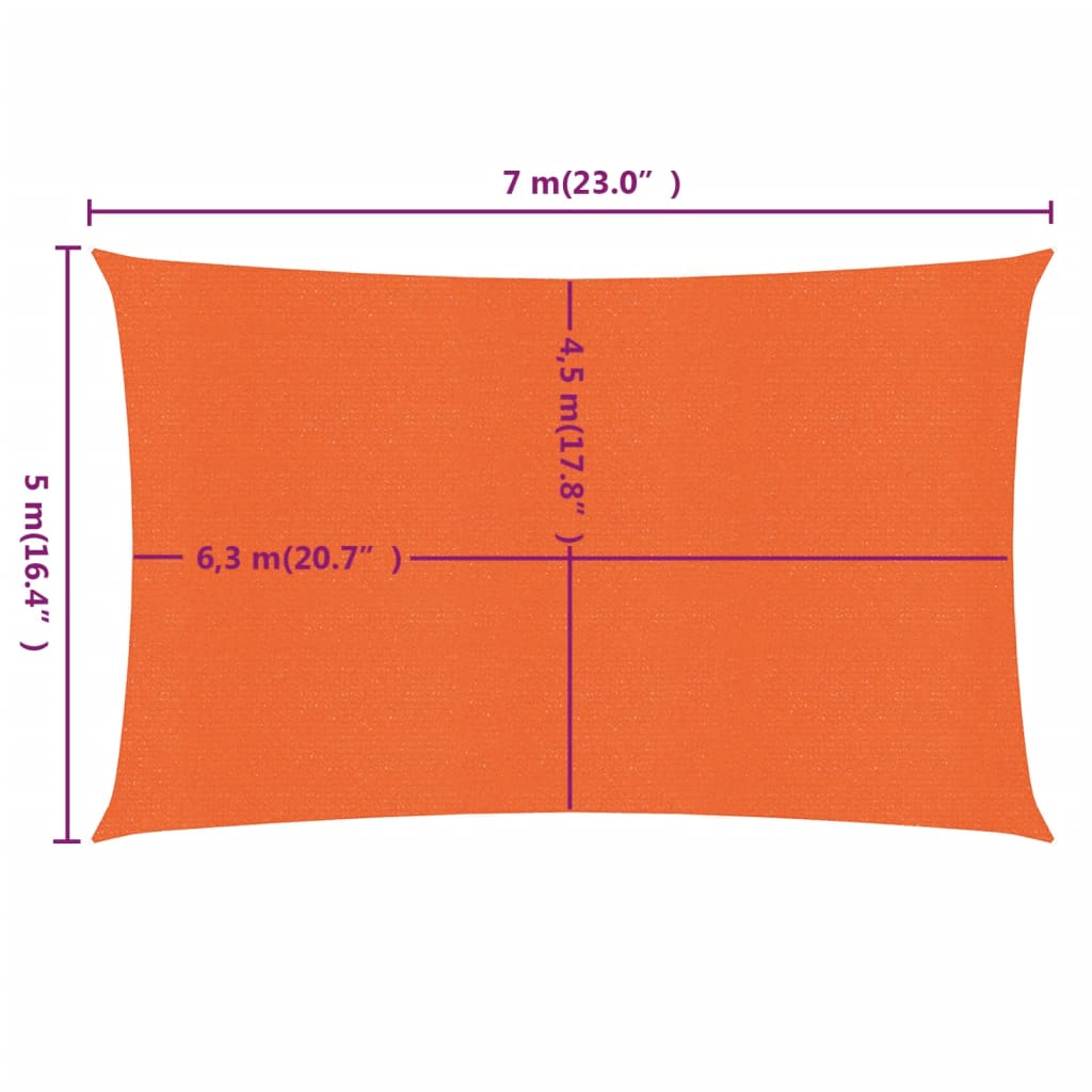Sunshade Sail 160 g/m² Rectangular Orange 5x7 m HDPE