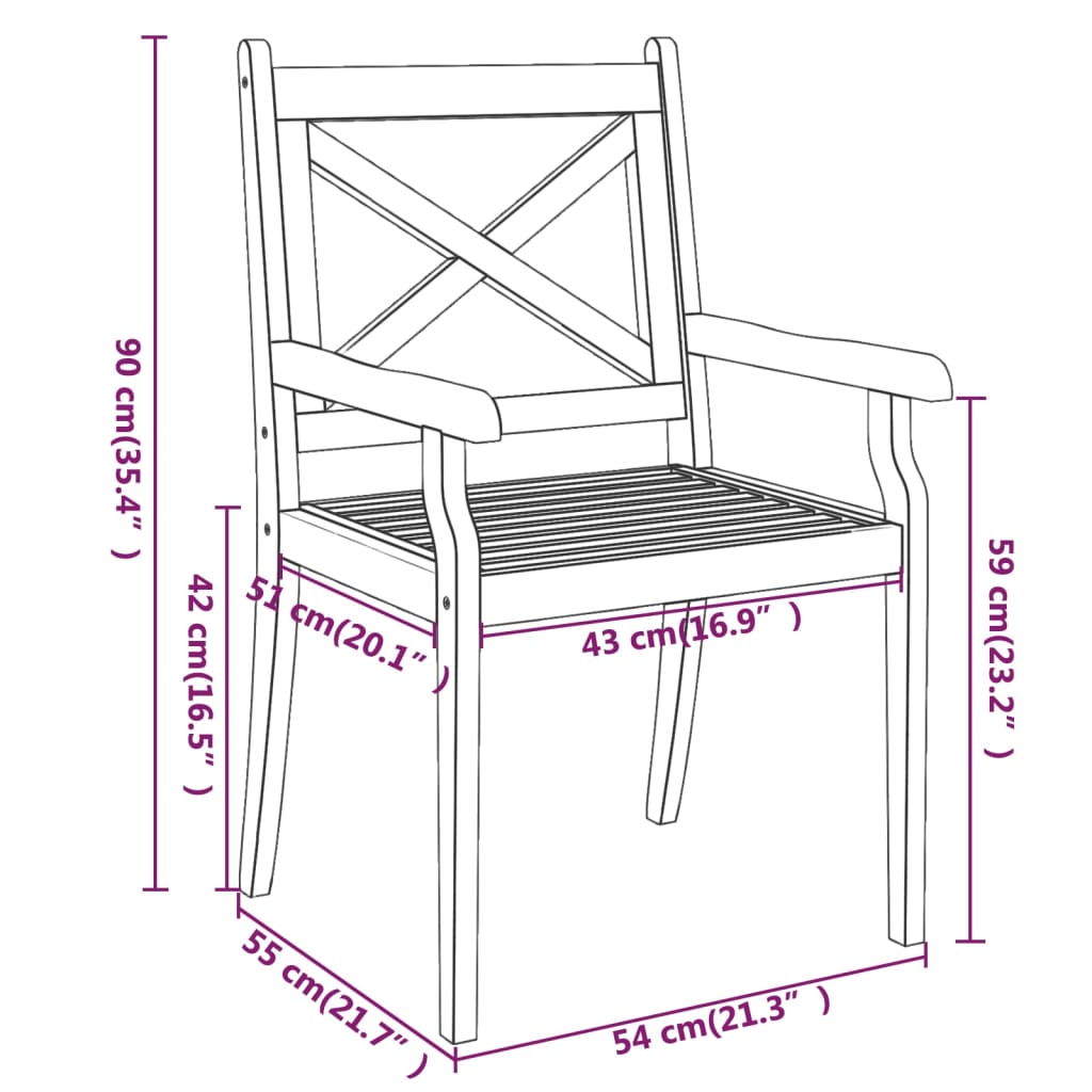 Outdoor Dining Chairs 3 Pcs Solid Wood Acacia