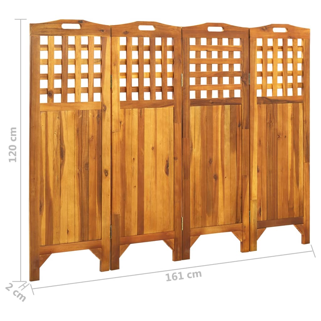 4-Panel Room Divider Solid Acacia Wood