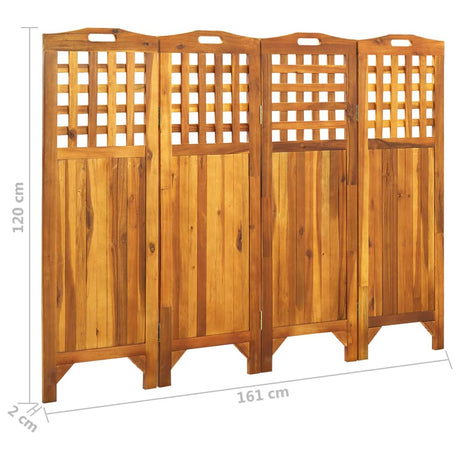 4-Panel Room Divider Solid Acacia Wood