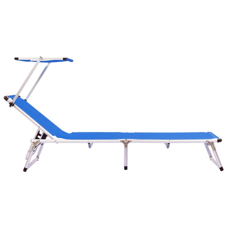 Folding Sun Loungers With Roof 2 Pcs Aluminium&Textilene Blue