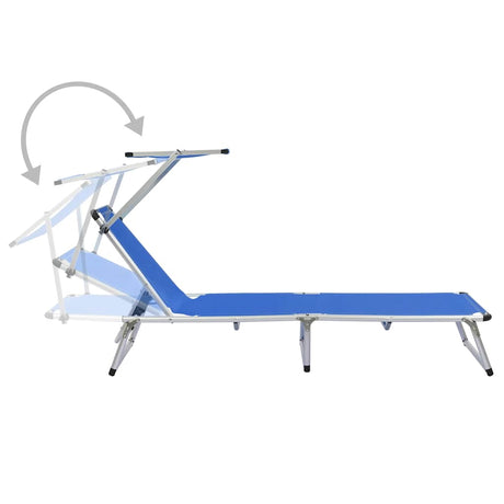 Folding Sun Loungers With Roof 2 Pcs Aluminium&Textilene Blue