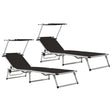 Folding Sun Loungers With Roof 2 Pcs Aluminium&Textilene Black
