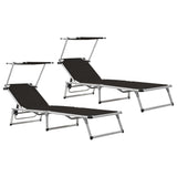 Folding Sun Loungers With Roof 2 Pcs Aluminium&Textilene Black