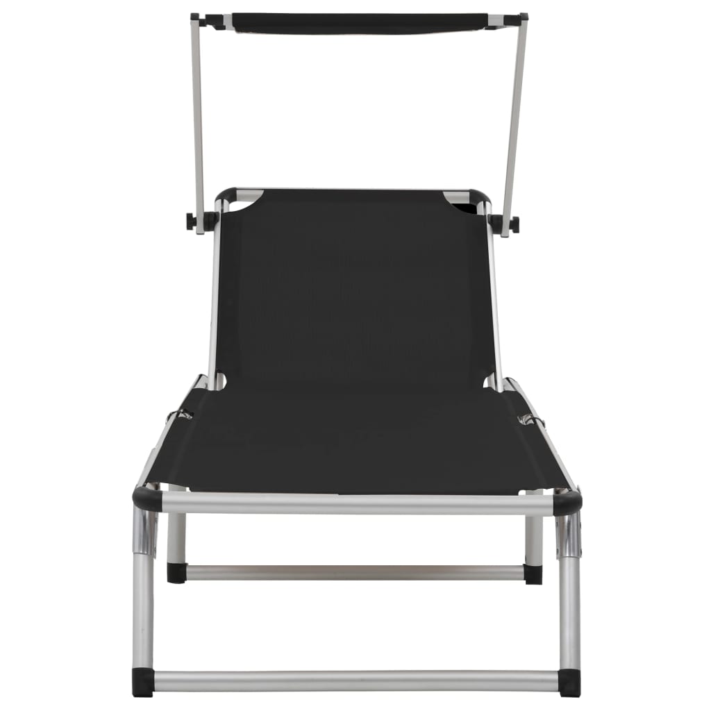 Folding Sun Loungers With Roof 2 Pcs Aluminium&Textilene Black