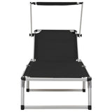 Folding Sun Loungers With Roof 2 Pcs Aluminium&Textilene Black