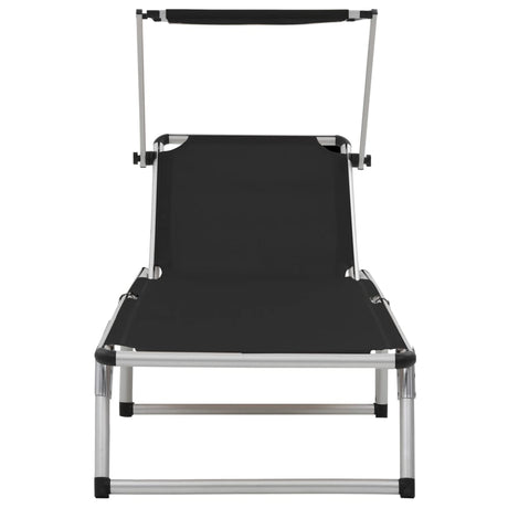 Folding Sun Loungers With Roof 2 Pcs Aluminium&Textilene Black