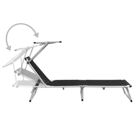 Folding Sun Loungers With Roof 2 Pcs Aluminium&Textilene Black