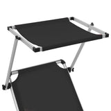 Folding Sun Loungers With Roof 2 Pcs Aluminium&Textilene Black