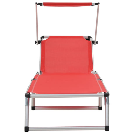Folding Sun Loungers With Roof 2 Pcs Aluminium&Textilene Red