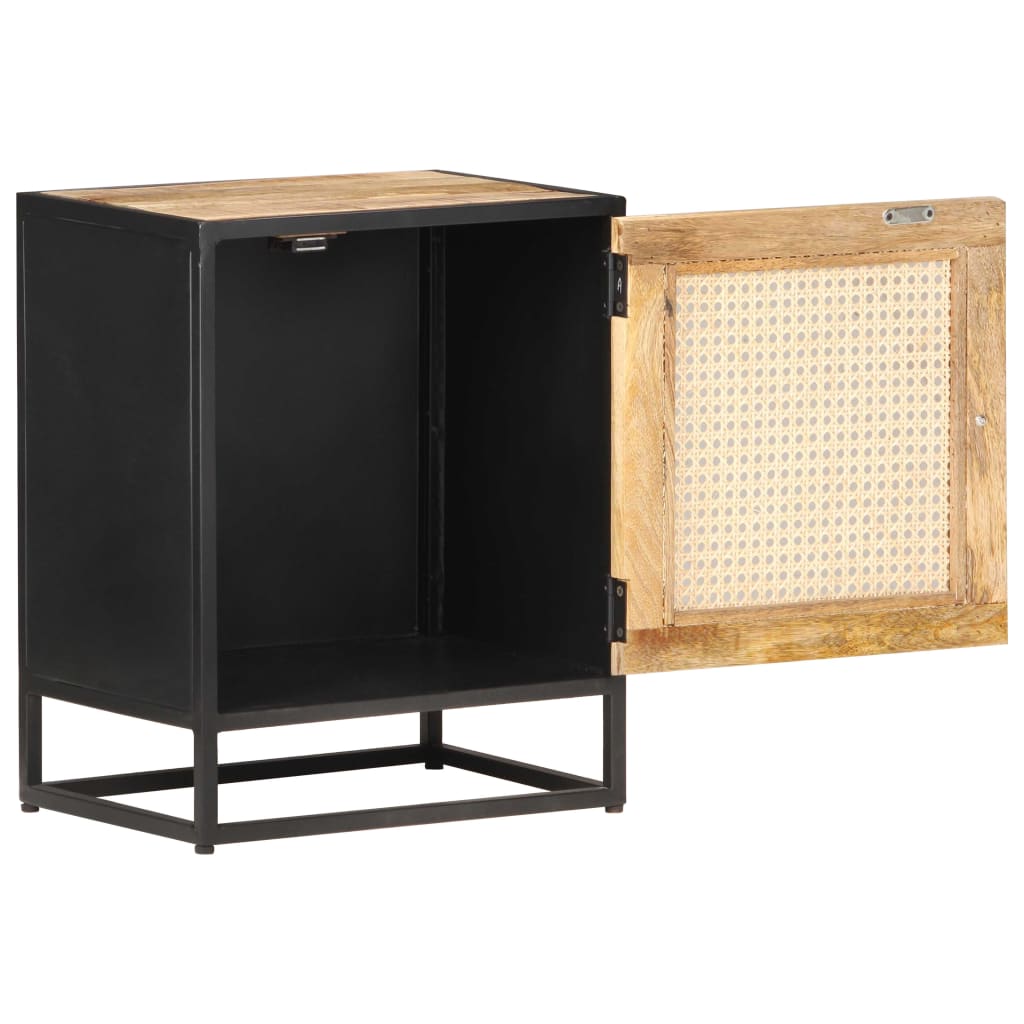 Bedside Cabinet 40X30X50 Cm Rough Mango Wood And Natural Cane