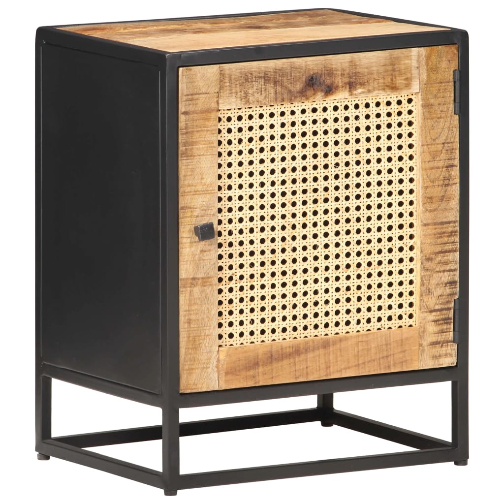 Bedside Cabinet 40X30X50 Cm Rough Mango Wood And Natural Cane