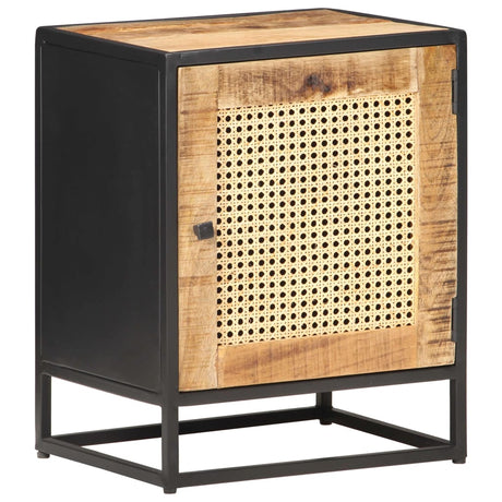 Bedside Cabinet 40X30X50 Cm Rough Mango Wood And Natural Cane