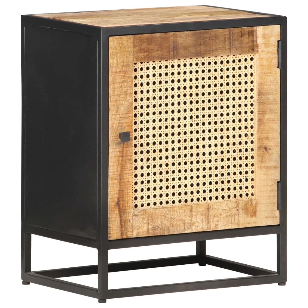 Bedside Cabinet 40X30X50 Cm Rough Mango Wood And Natural Cane