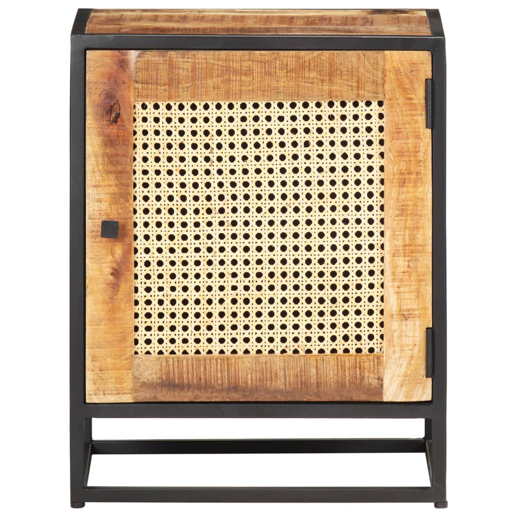 Bedside Cabinet 40X30X50 Cm Rough Mango Wood And Natural Cane