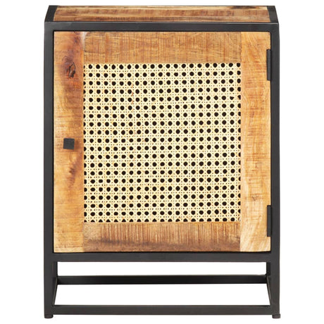 Bedside Cabinet 40X30X50 Cm Rough Mango Wood And Natural Cane